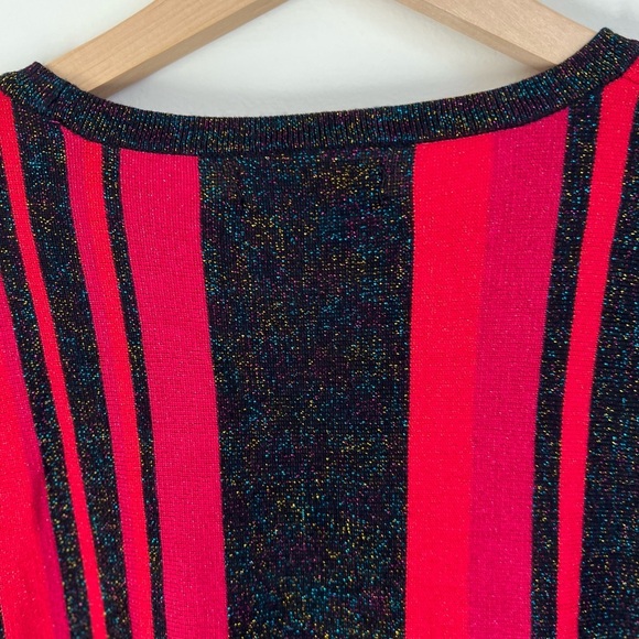 JOSEPH A.Womens Red Black Sweater Small Striped Shimmer Eyelet Casual Festive - Picture 13 of 17